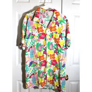Hello Kitty by Sanrio Men's Tropical Print Short Sleeve Shirt sz XL